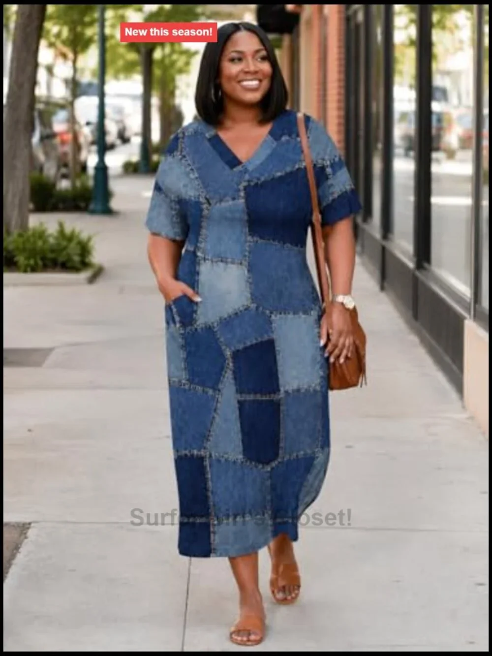 Plus Size Maxi Dress Women V-Neck Casual with Pockets